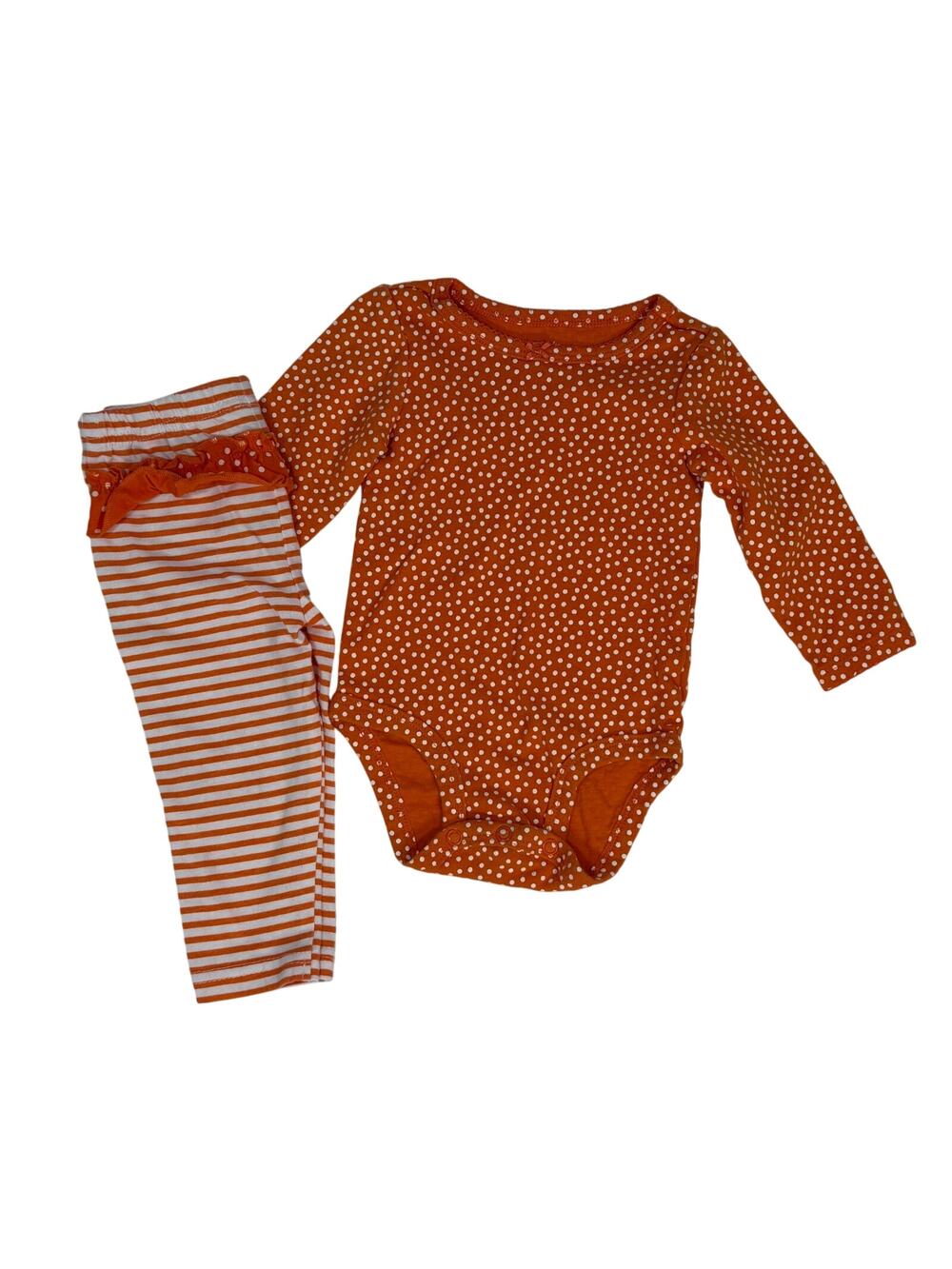 Carter’s Baby 9 Month Orange Polka Dot Bodysuit & Stripe Pants Outfit Set